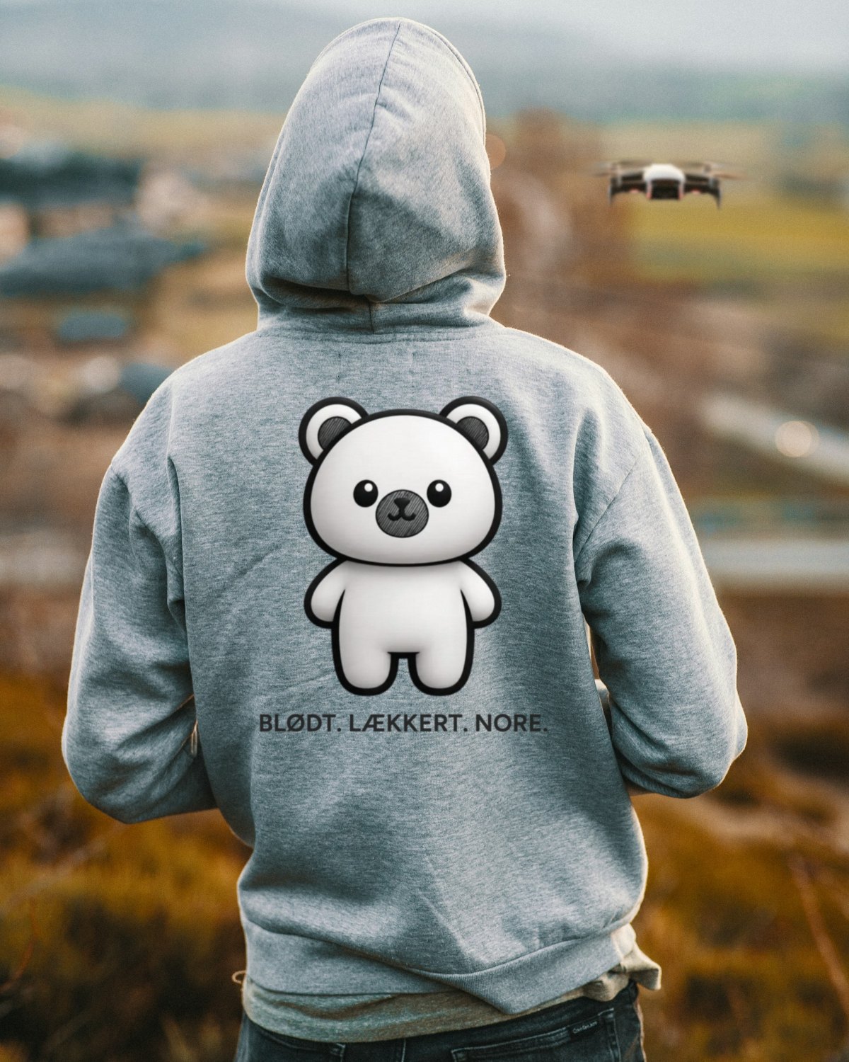 Bamse Hoodie Grå – rygprint